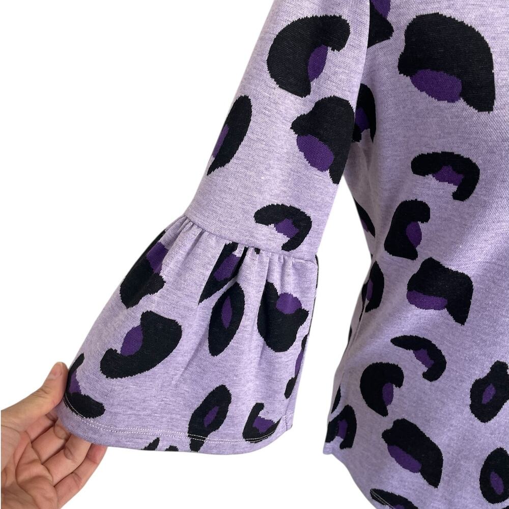 Tyler Boe Leopard Print Knit Top Bell Sleeves Purple Sz XS Preppy Modern Chic - Picture 4 of 10